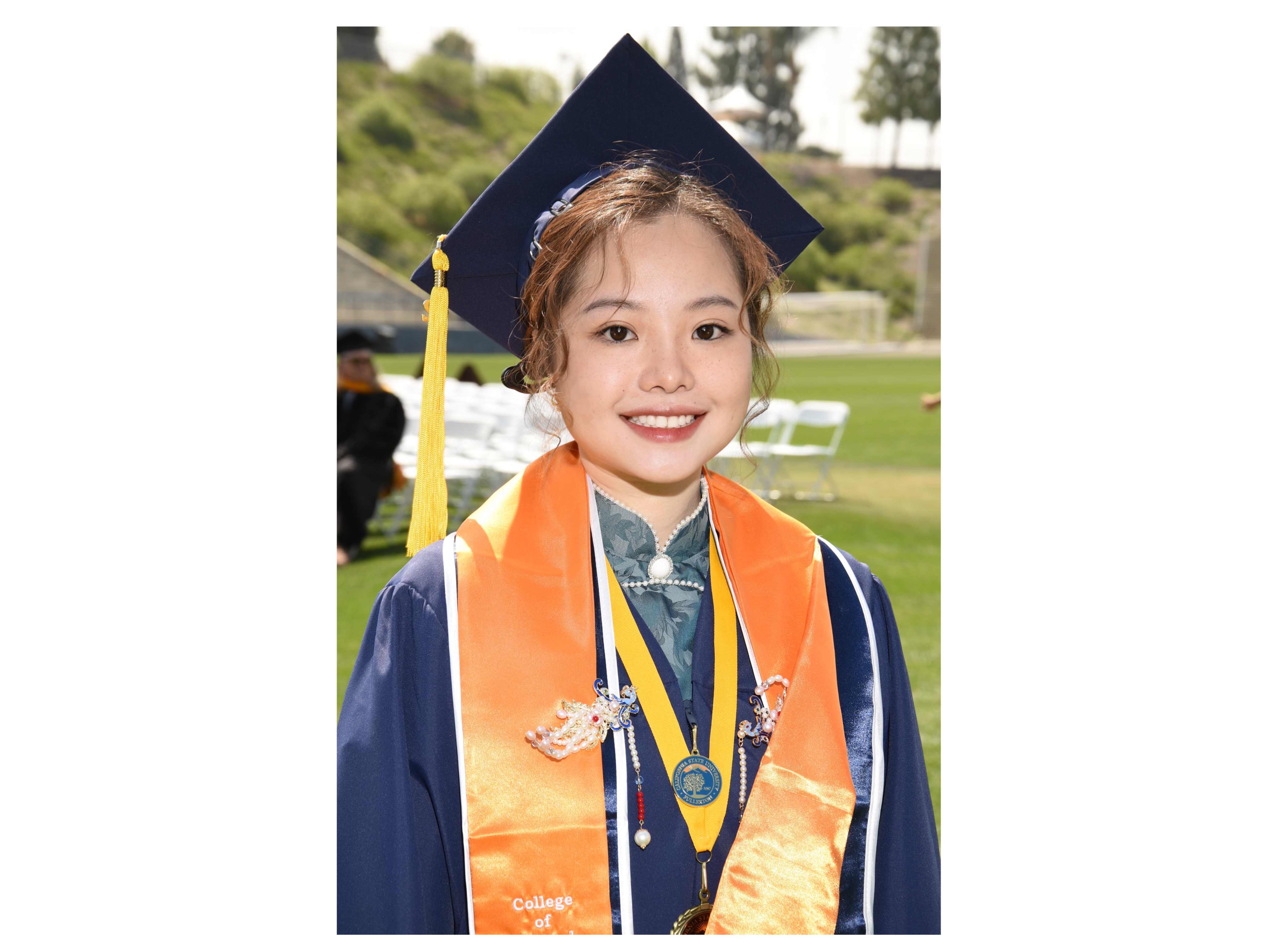 A portrait of JieQi after her graduation from her undergraduate program in Geology at CSUF